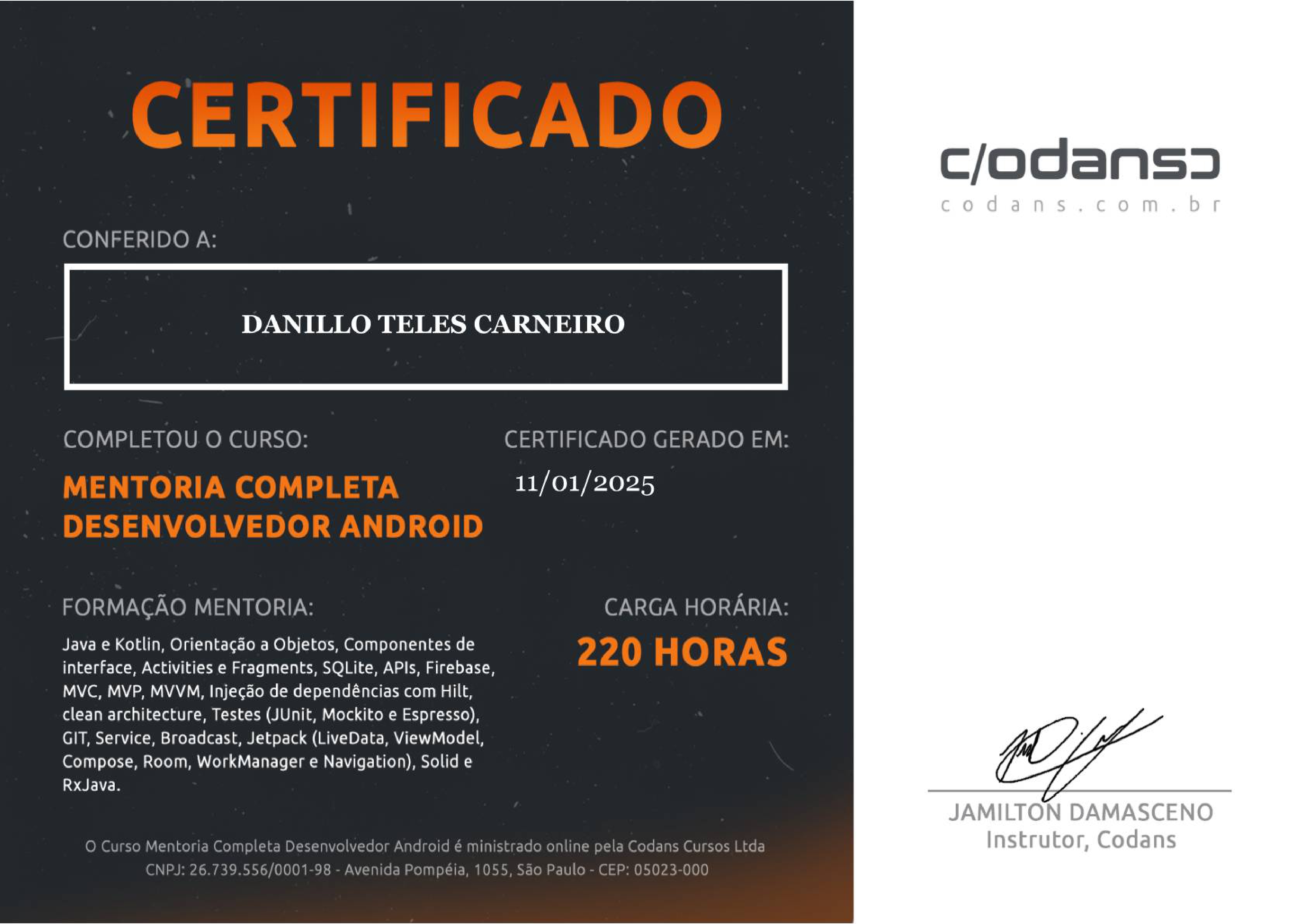 Certificado Mentoria Android