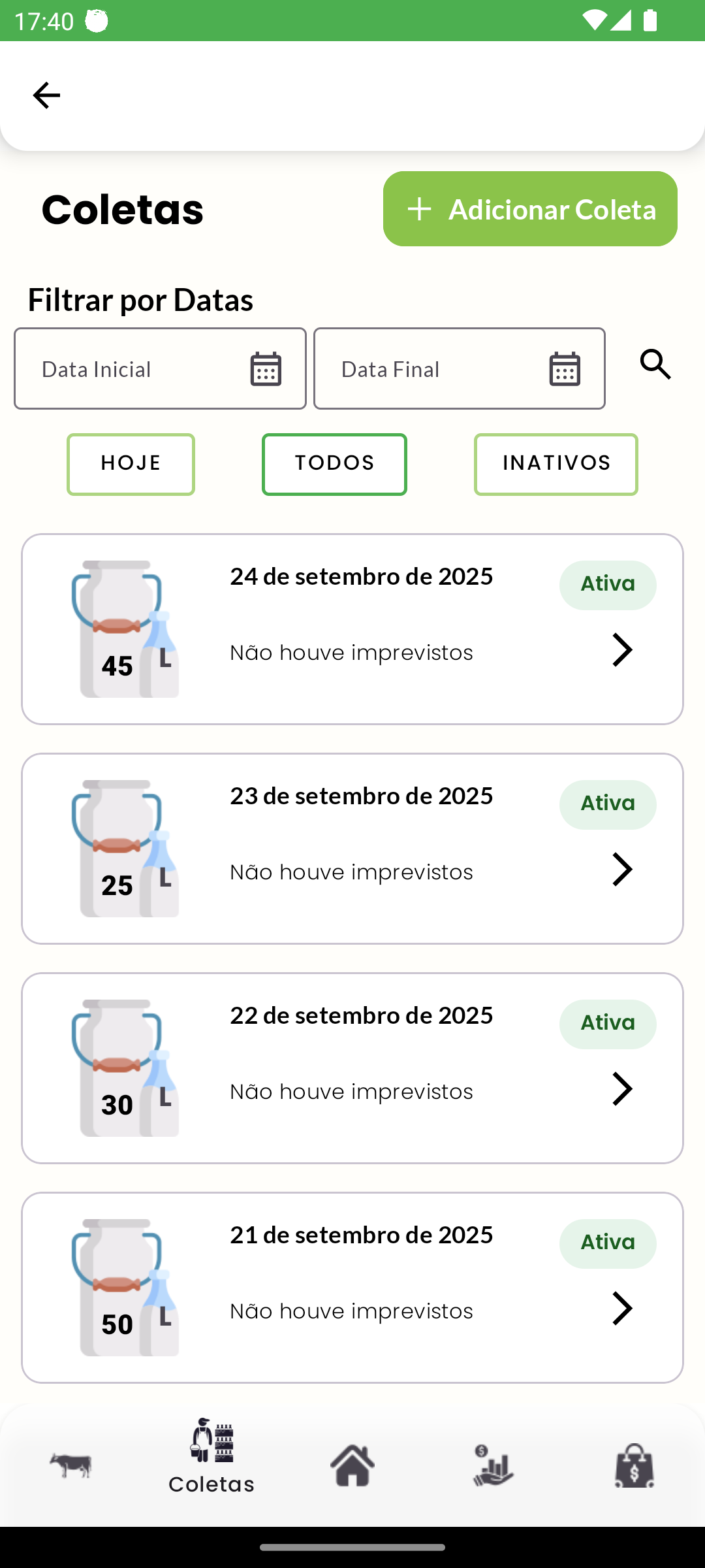 Controle de Coletas de Leite
