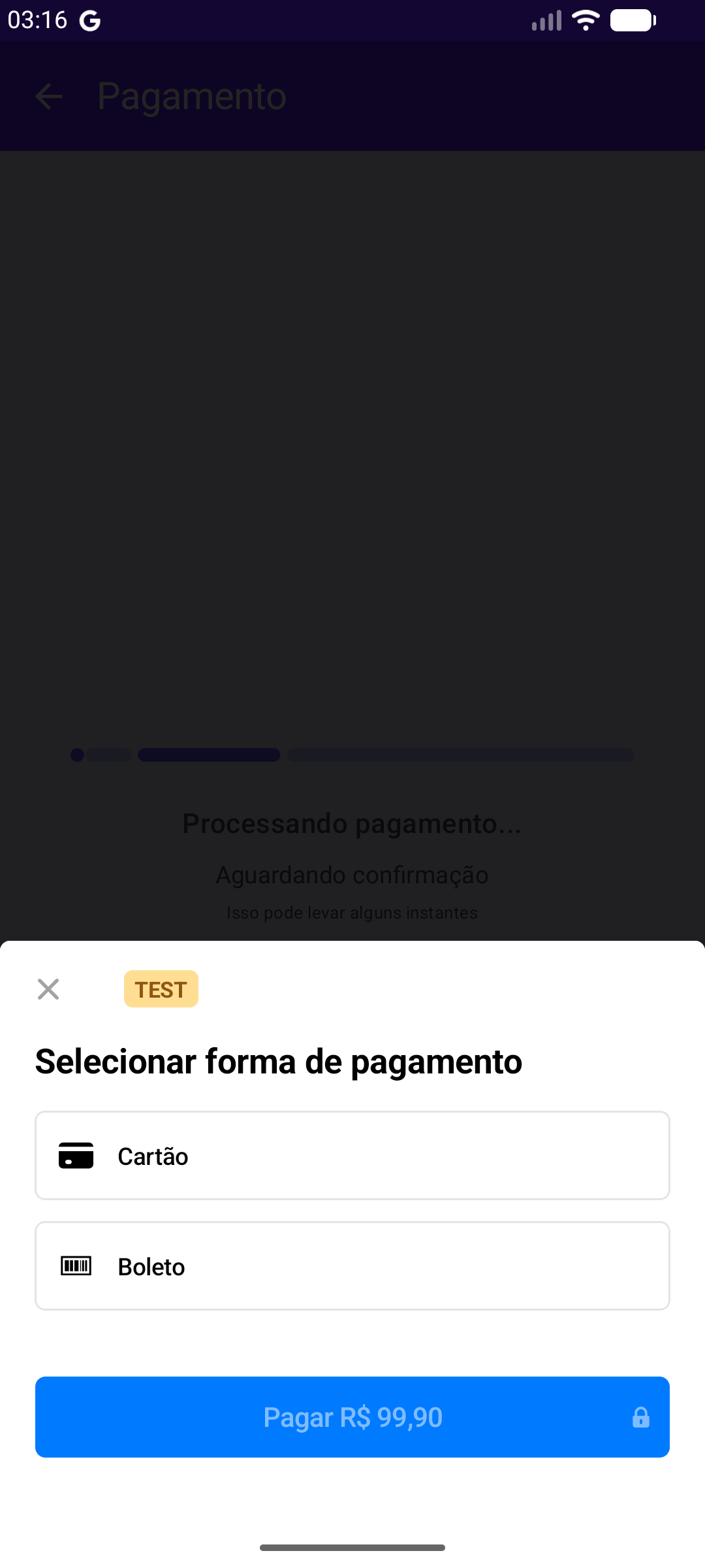 Formas de Pagamento (Stripe PaymentSheet)
