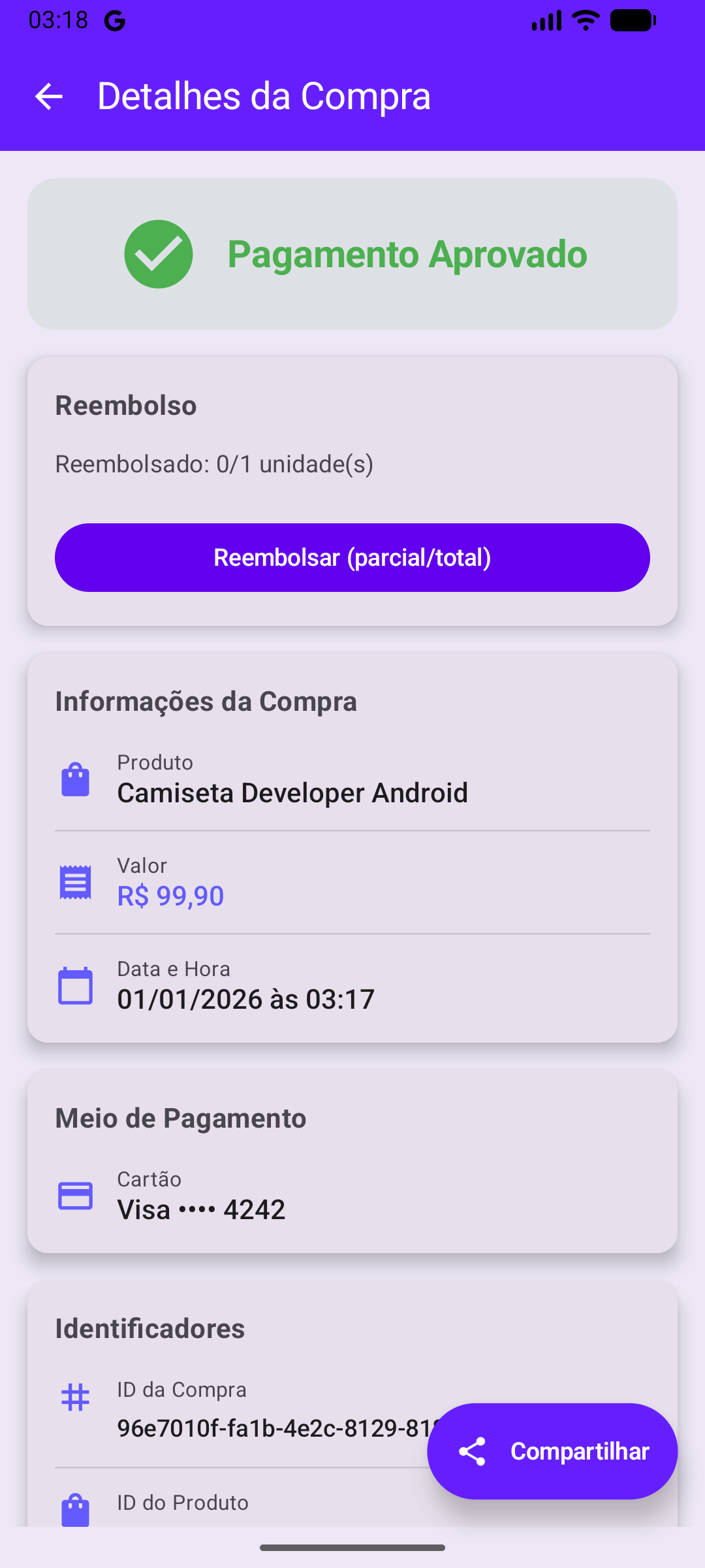 Tela de Detalhes da Compra
