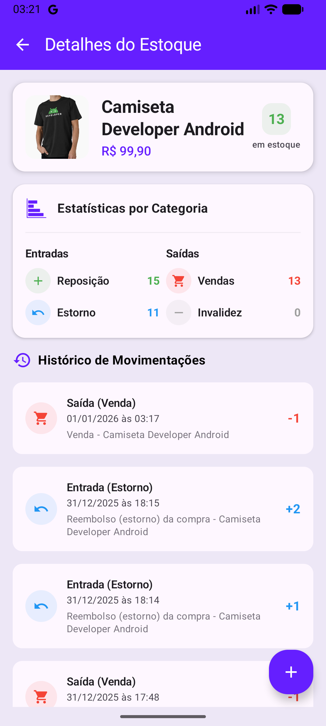 Tela de Detalhes do Estoque