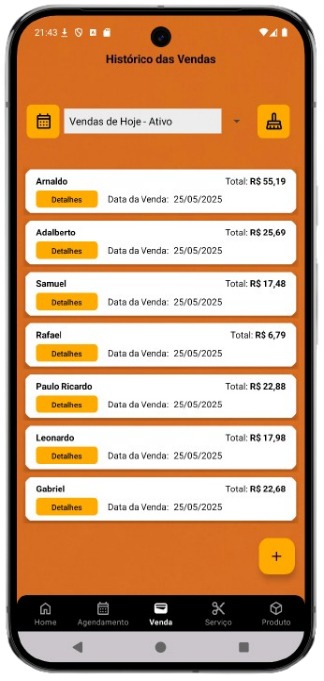 Tela Histórico de Vendas